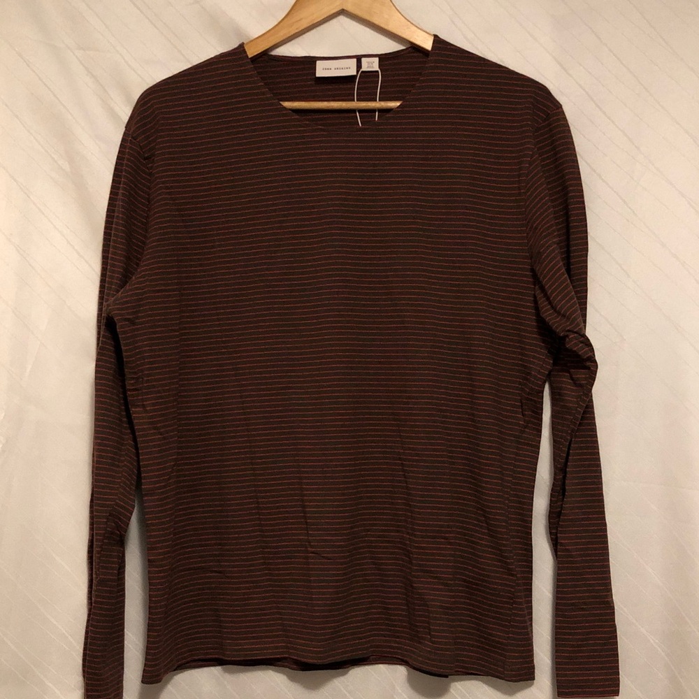 NWT- ZARA Brown and Red Striped Long-Sleeve Crewneck Shirt